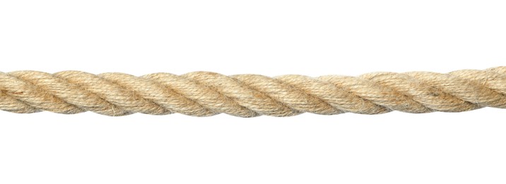 Photo of Hemp rope isolated on white. Organic material