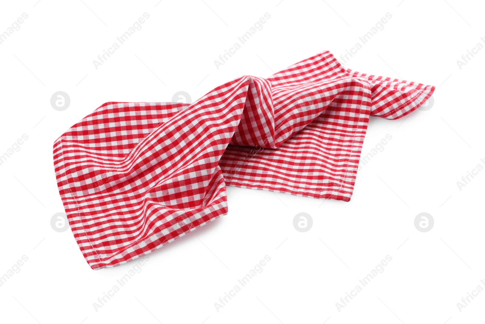 Photo of One red plaid napkin isolated on white
