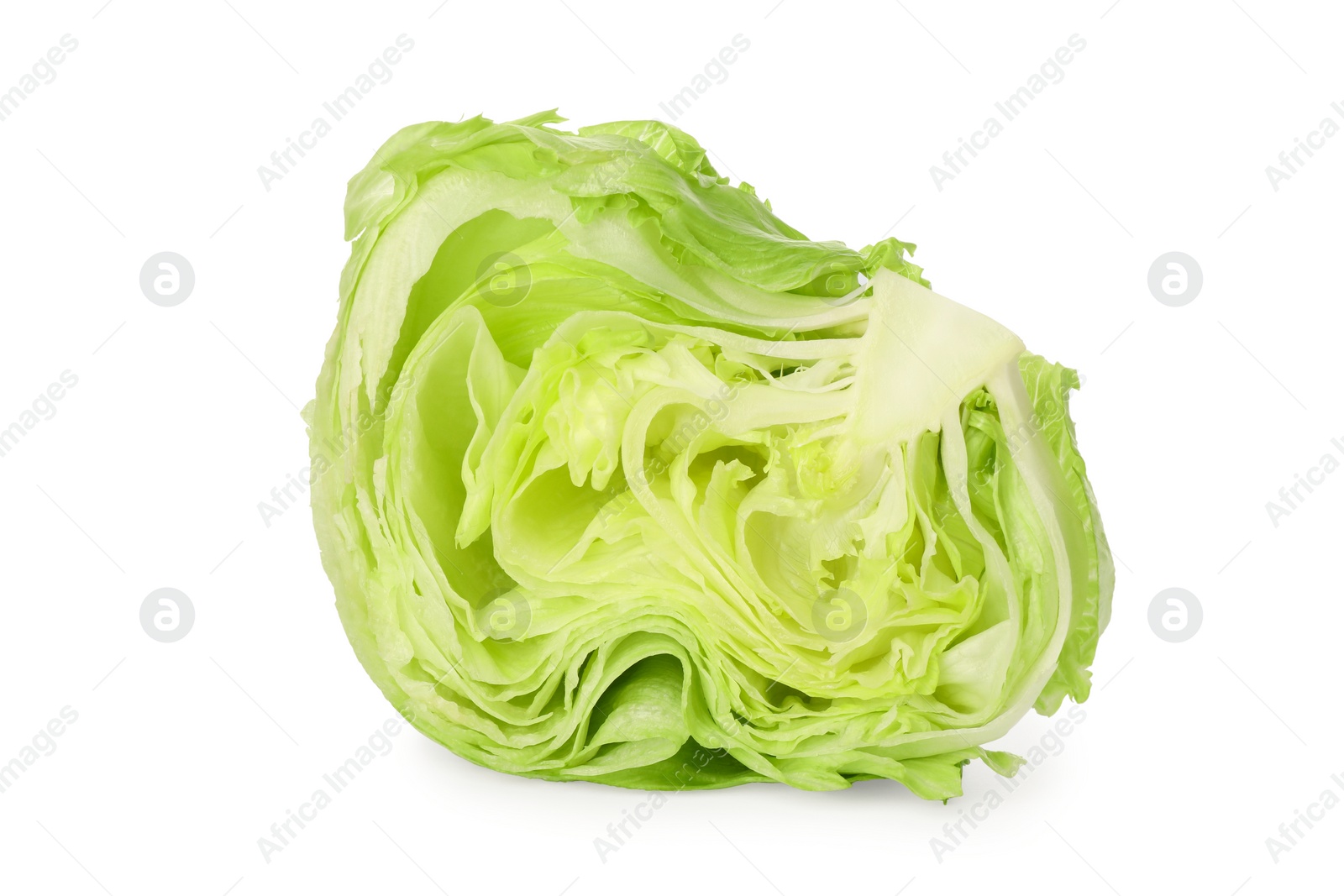 Photo of Half of fresh green iceberg lettuce isolated on white