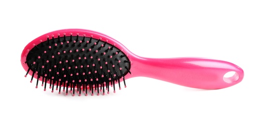 Photo of New modern hair brush on white background