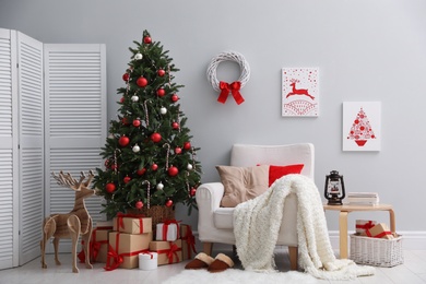 Beautiful living room interior decorated for Christmas