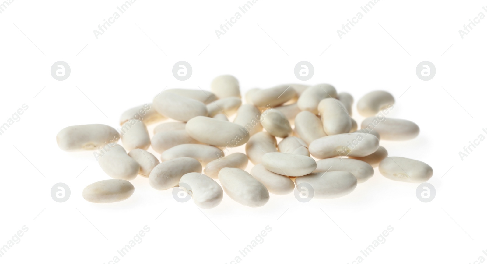 Photo of Pile of raw beans on white background. Vegetable seeds