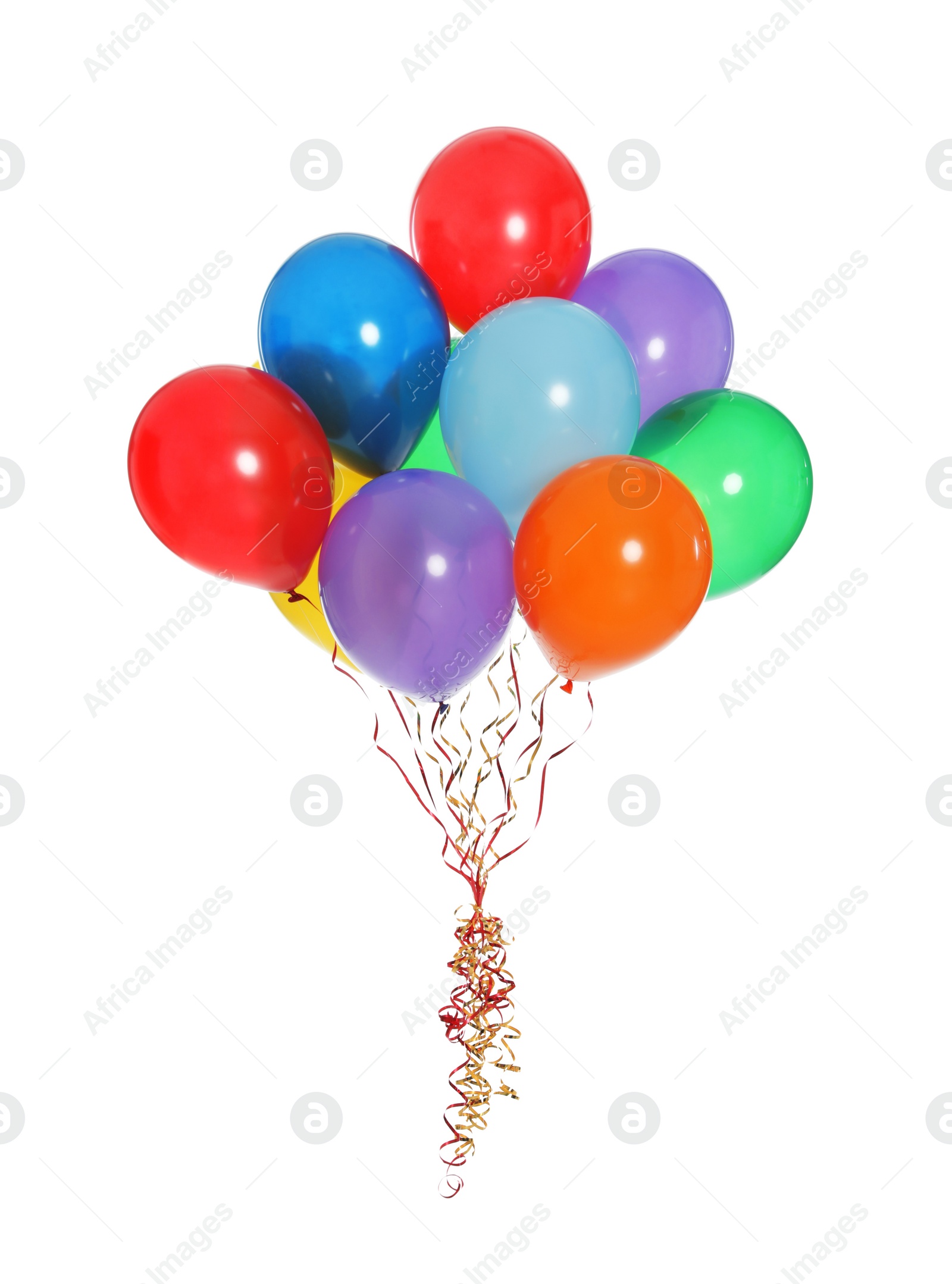 Photo of Bunch of bright balloons on white background