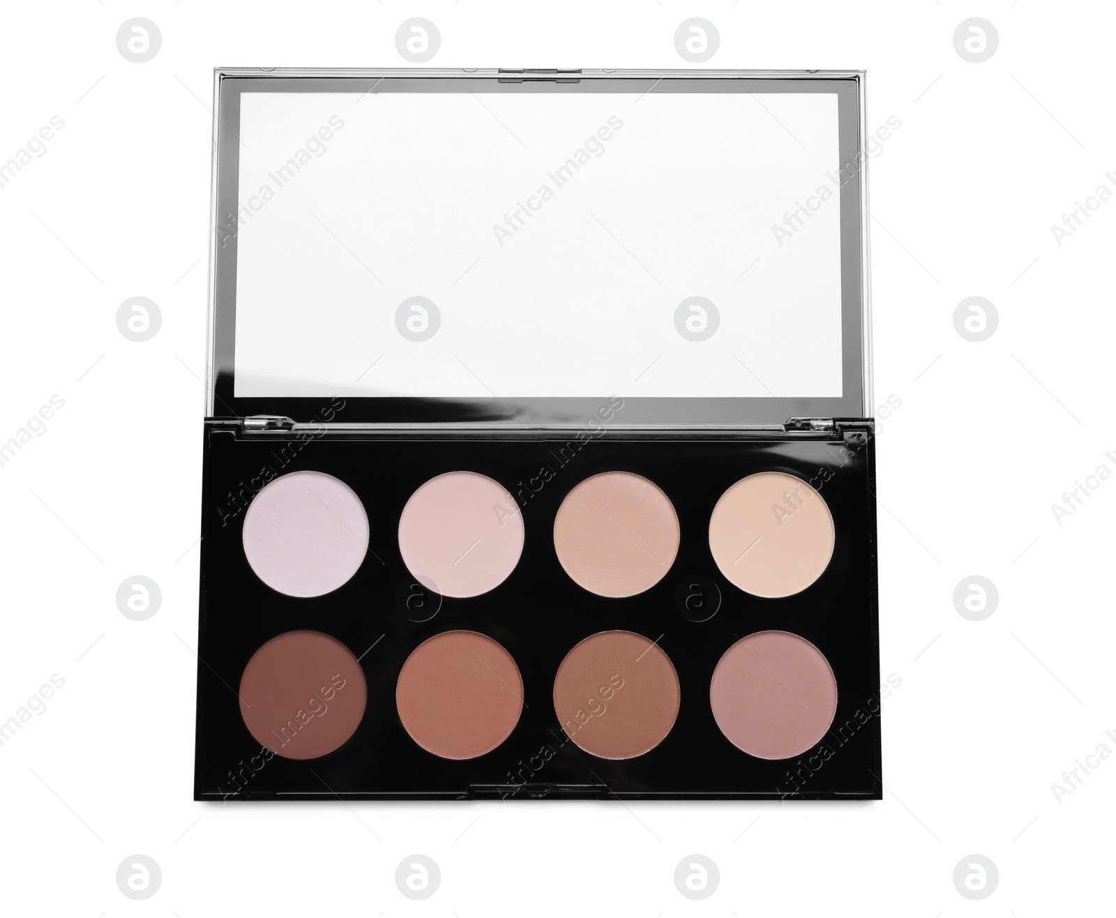 Photo of Colorful contouring palette on white background, top view. Professional cosmetic product