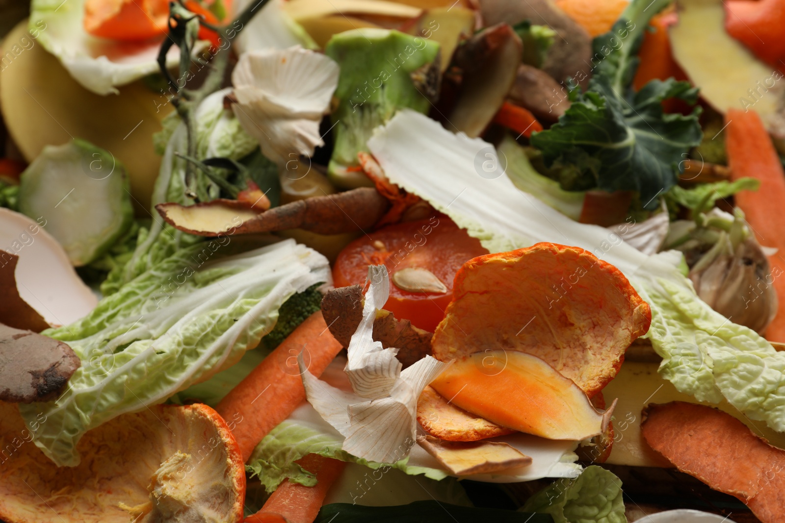 Photo of Pile of organic waste for composting as background, closeup