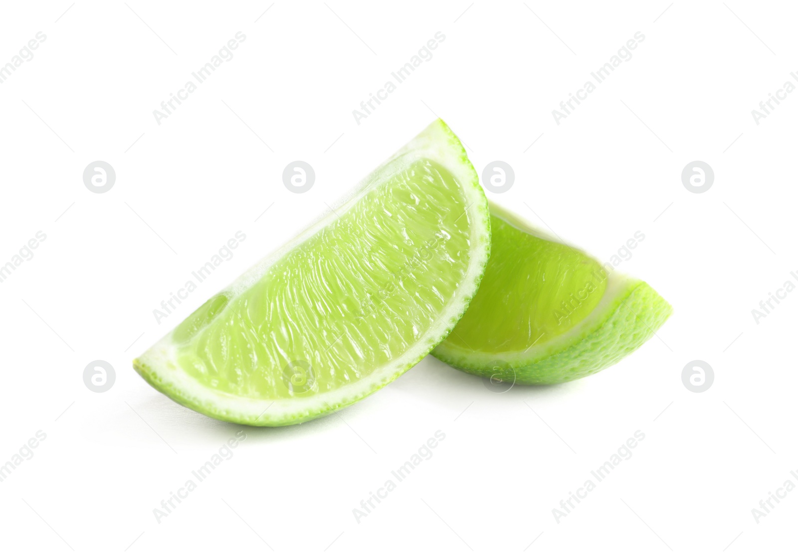 Photo of Slices of fresh ripe lime on white background