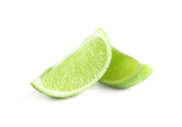 Slices of fresh ripe lime on white background