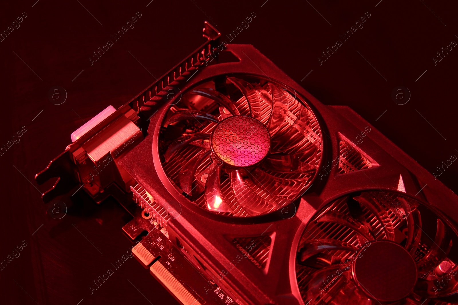 Photo of Computer graphics card on color background, closeup