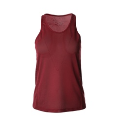 Wine red mesh women's top isolated on white. Sports clothing