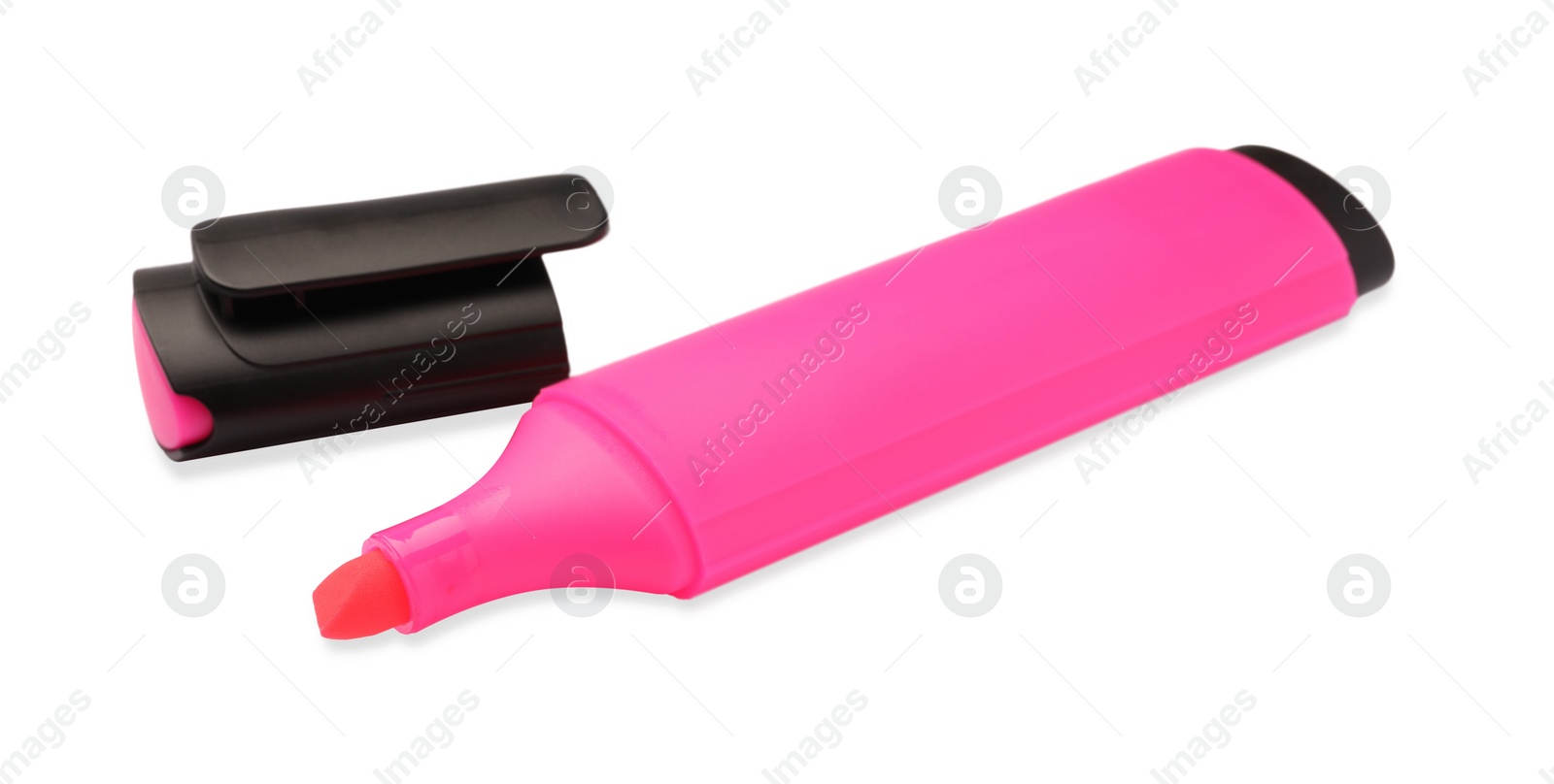 Photo of Bright pink marker isolated on white. Office stationery