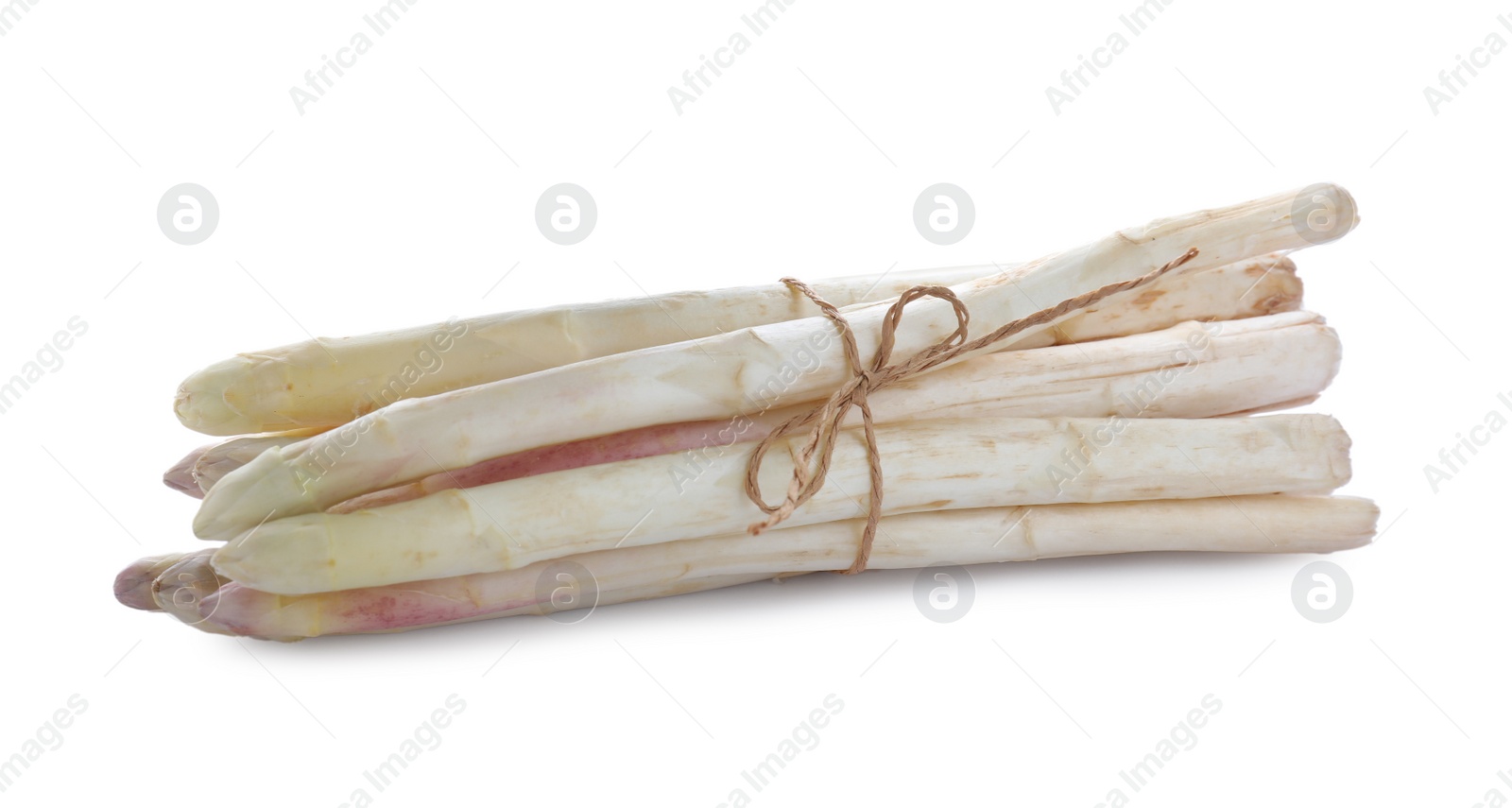 Photo of Bunch of fresh raw asparagus isolated on white