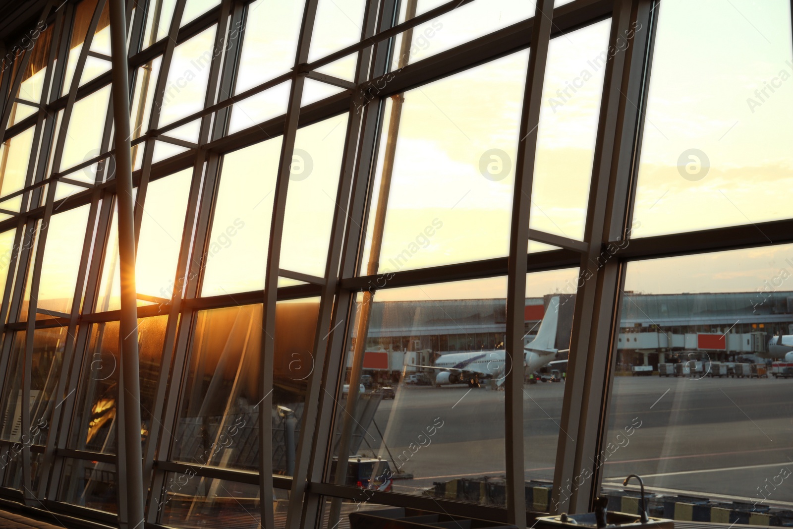 Photo of Interior of modern airport terminal. Air travel