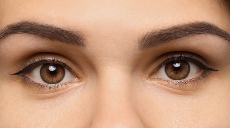 Image of Closeup view of woman with beautiful eyes. Banner design