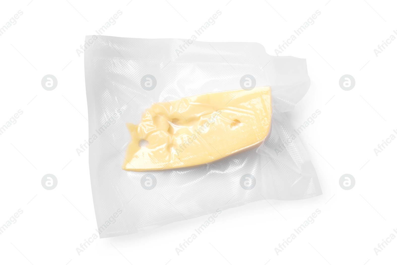 Photo of Cheese in vacuum pack isolated on white