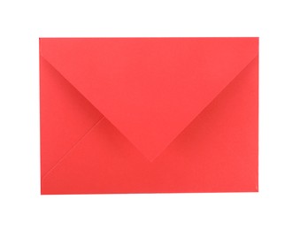 Photo of Closed red letter envelope isolated on white, top view