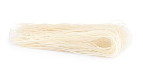 Photo of Dried rice noodles isolated on white. East Asian cuisine