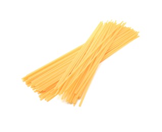 Photo of Raw spaghetti pasta isolated on white. Italian cuisine