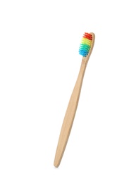 Bamboo toothbrush on white background. Dental care