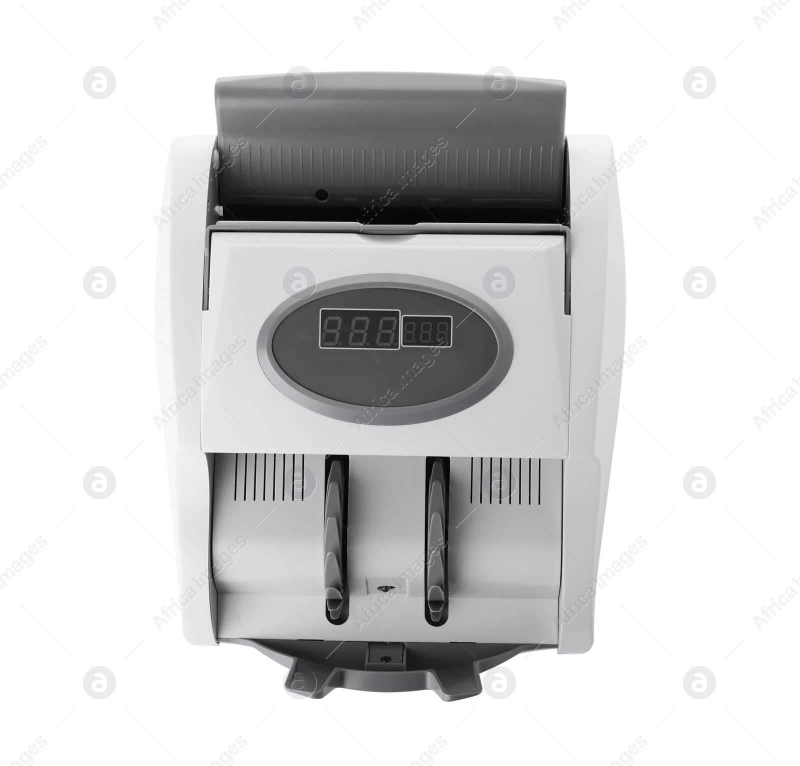 Photo of Empty money counting machine on white background, top view