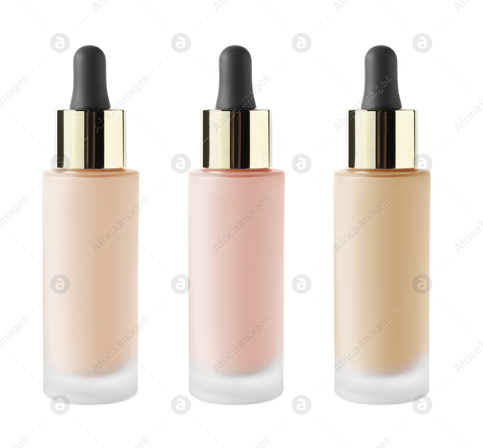 Image of Set of liquid foundations in different shades isolated on white