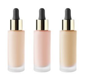 Set of liquid foundations in different shades isolated on white