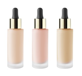 Image of Set of liquid foundations in different shades isolated on white