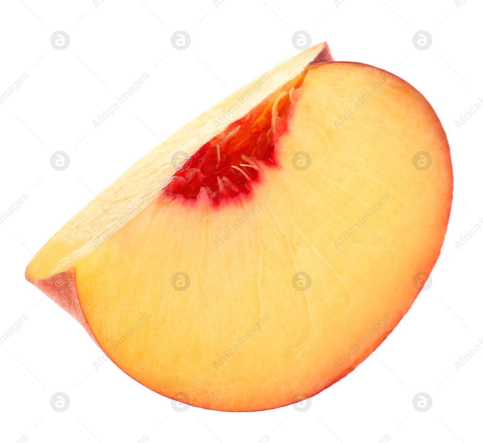 Photo of Slice of ripe peach isolated on white