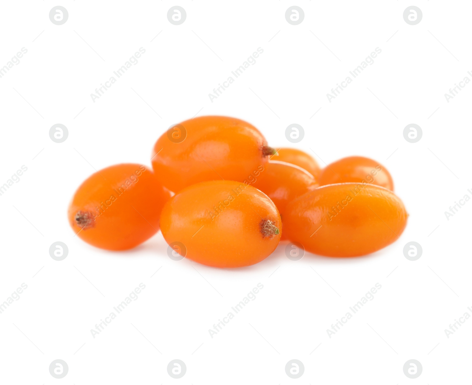 Photo of Fresh ripe sea buckthorn berries on white background