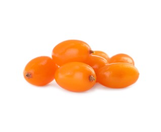 Photo of Fresh ripe sea buckthorn berries on white background