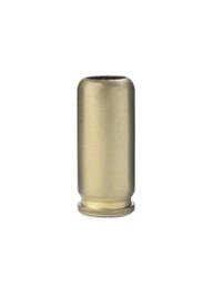 Photo of Cartridge case isolated on white. Firearm ammunition