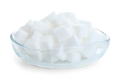 Sugar cubes in bowl isolated on white