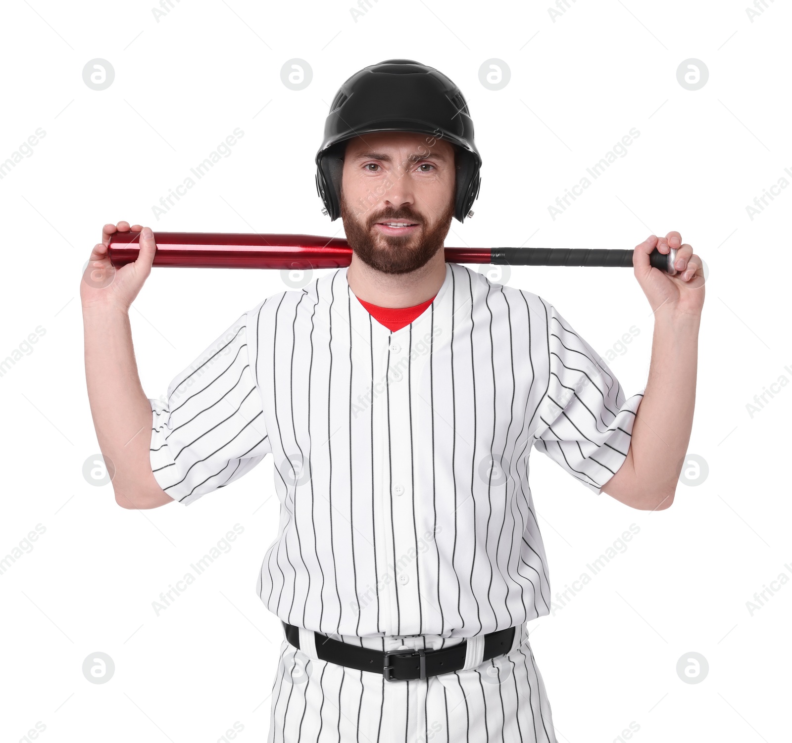 Photo of Baseball player with bat on white background