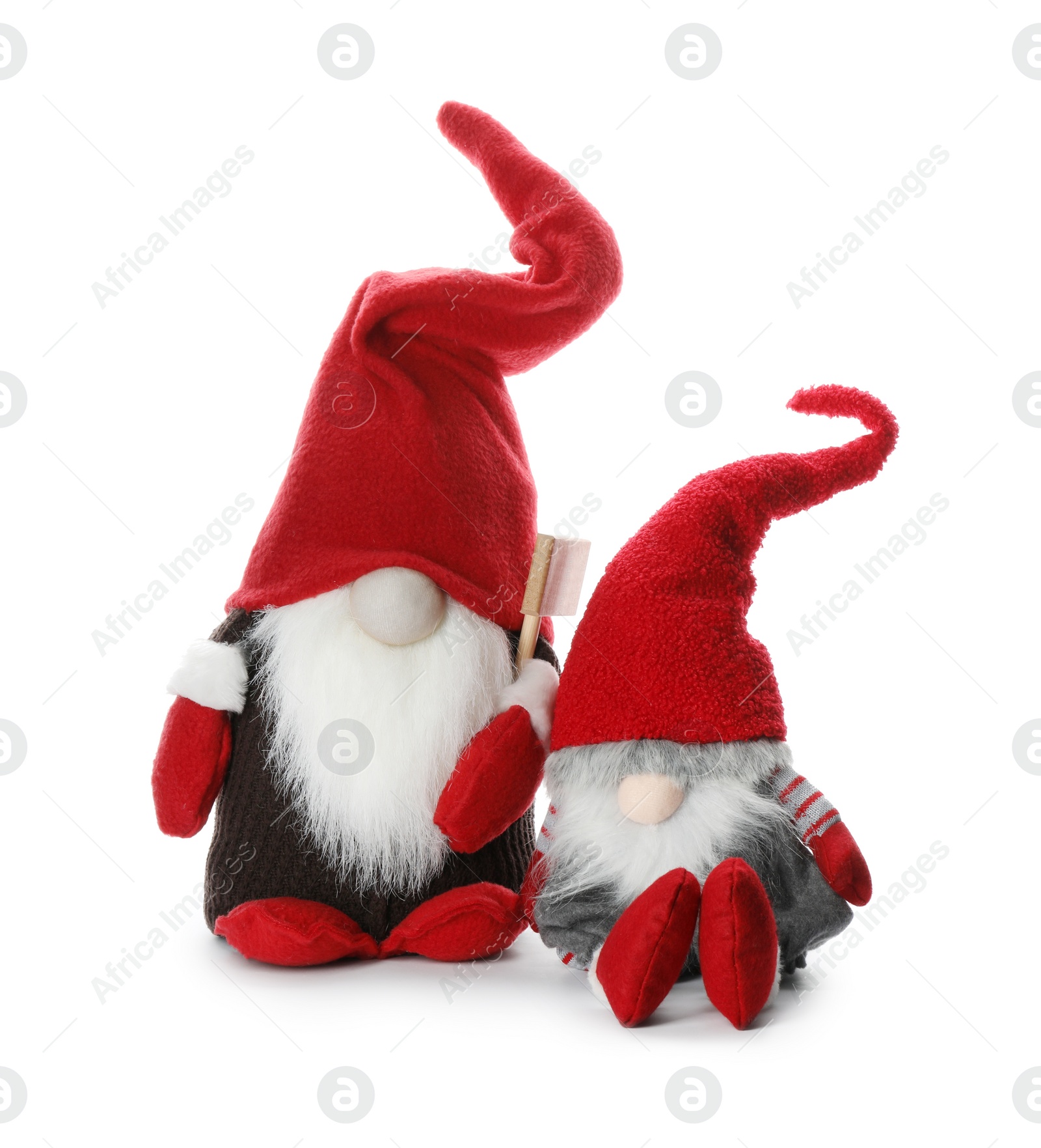 Photo of Funny Christmas gnomes on white background. Festive decor