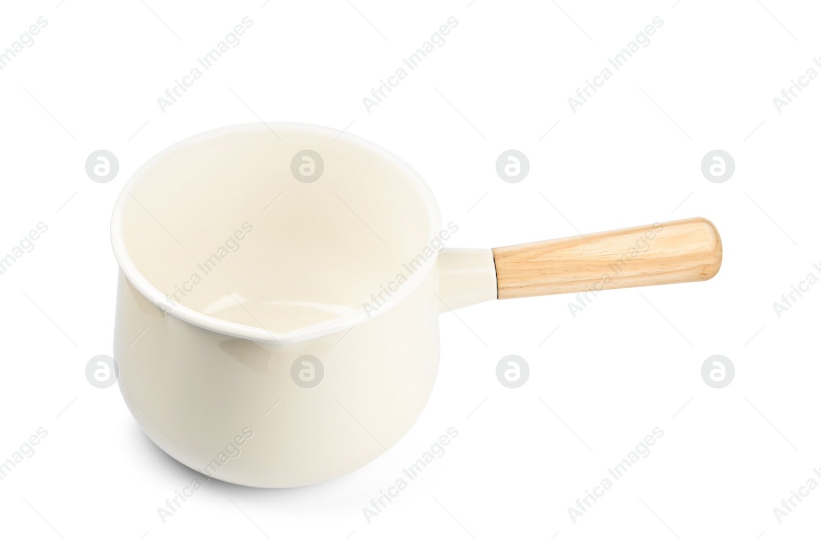 Photo of Empty ceramic sauce pan isolated on white