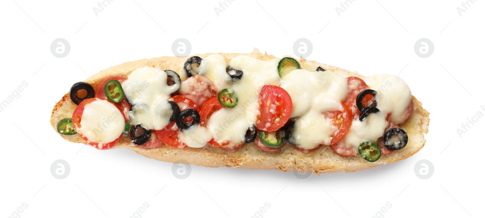 Photo of One tasty pizza toast isolated on white, top view