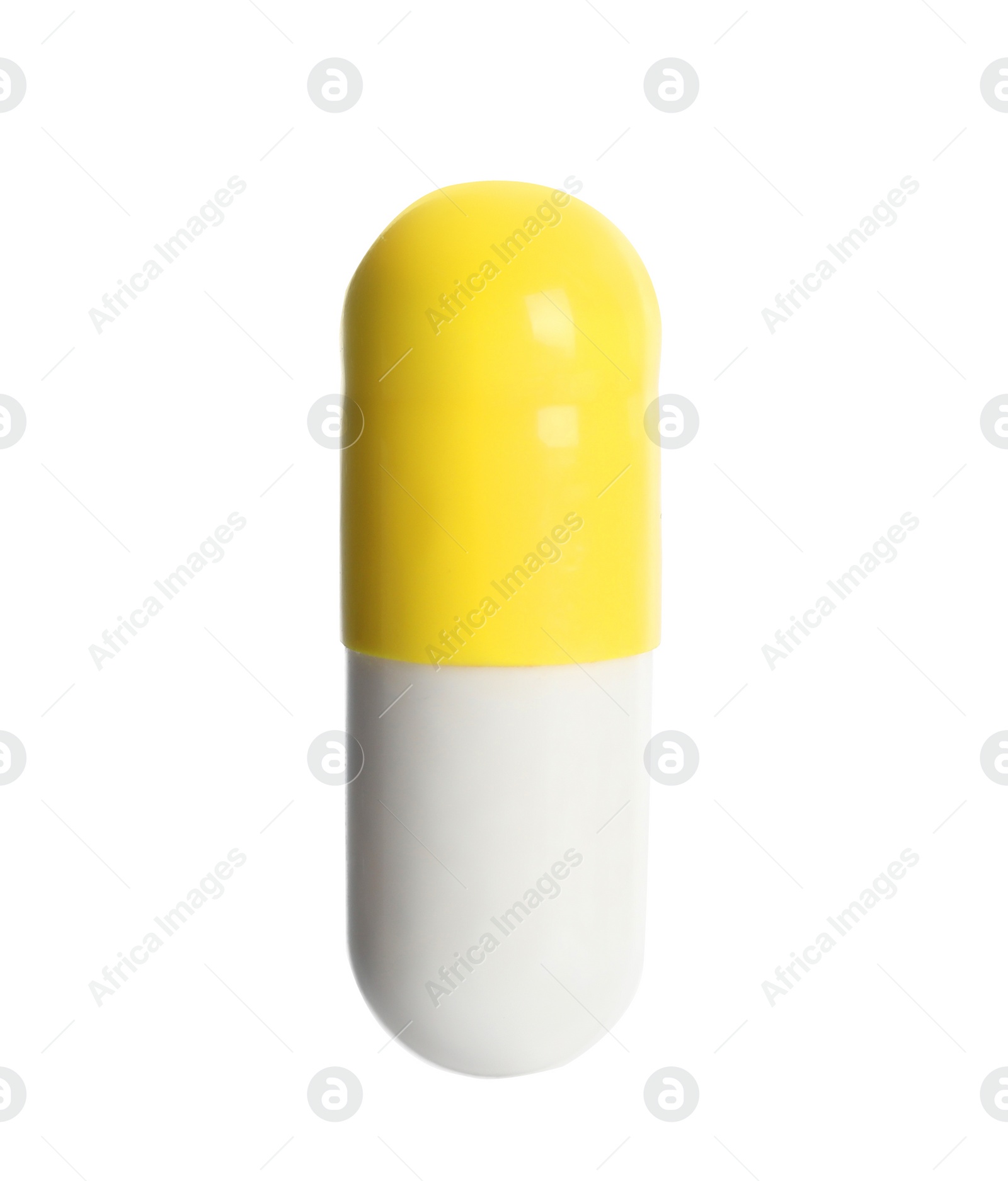 Photo of One pill isolated on white. Medicinal treatment