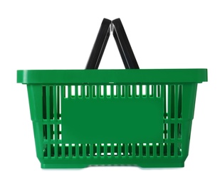 Color plastic shopping basket on white background