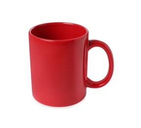 One red ceramic mug isolated on white