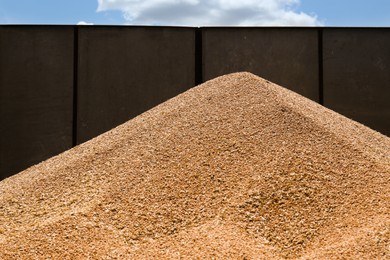 Photo of Pile of wheat grains near fence outdoors