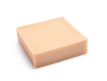 Hand made soap bar on white background