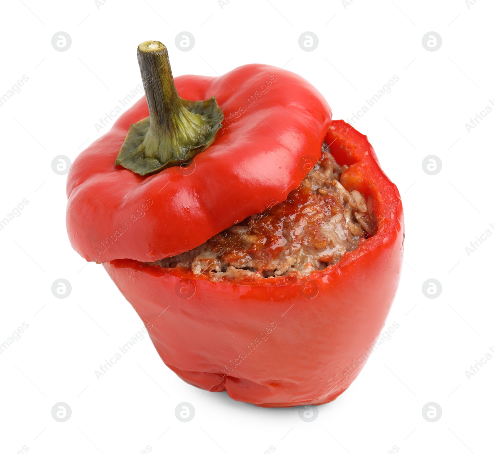 Photo of Delicious stuffed bell pepper isolated on white