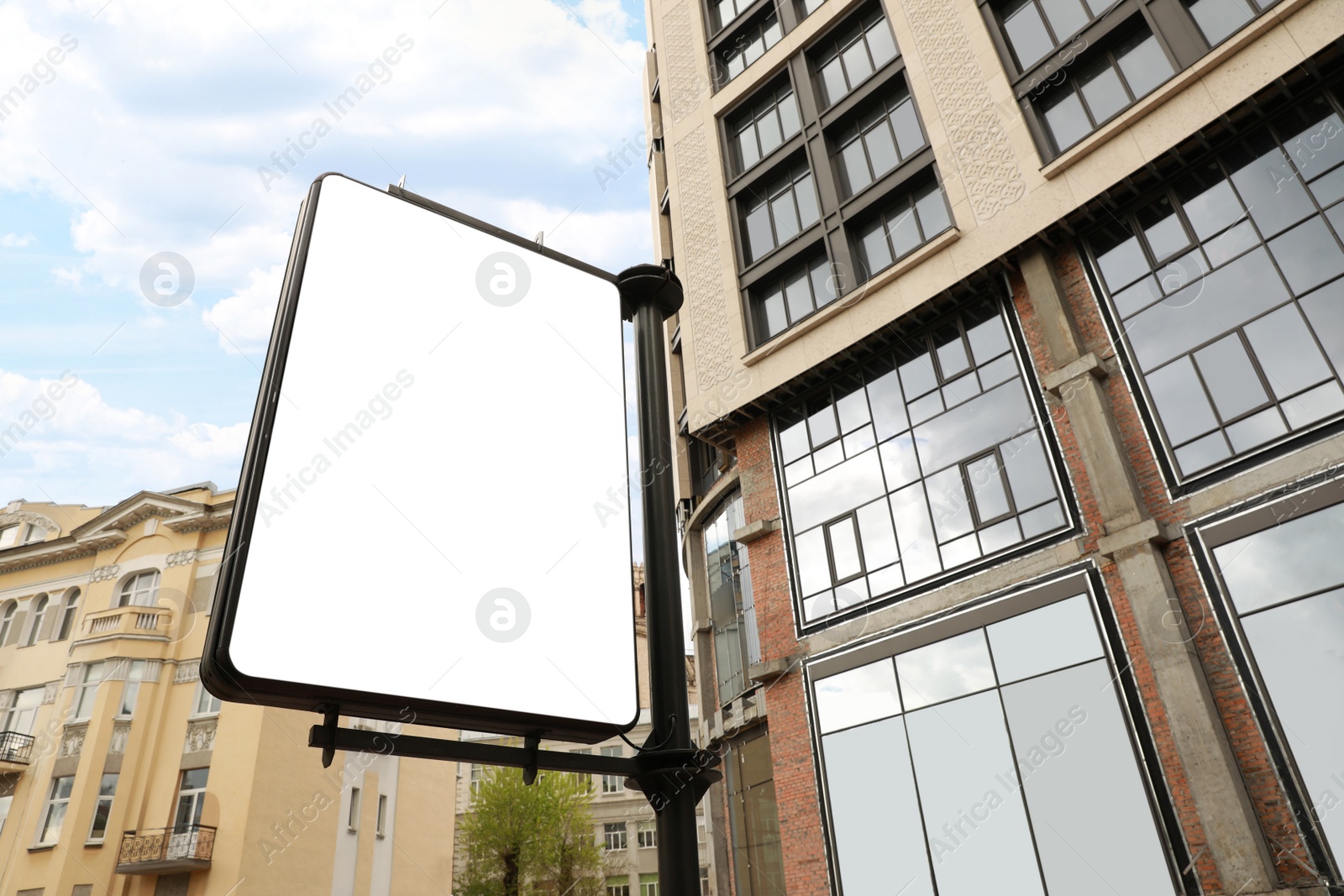 Photo of Blank citylight poster on city street. Advertising board design