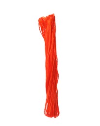 Bright orange embroidery thread on white background