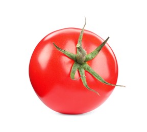 One red ripe tomato isolated on white