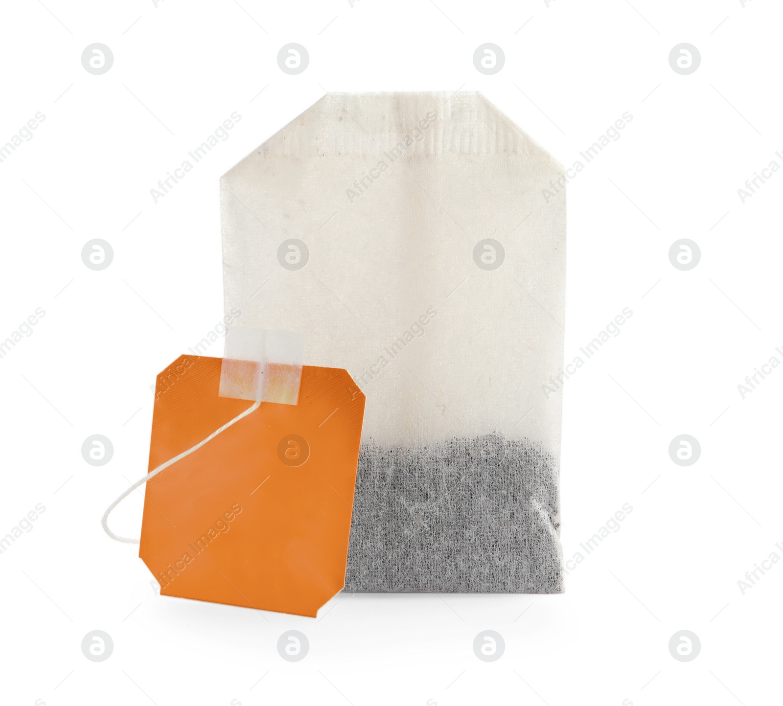 Photo of New tea bag with tab isolated on white