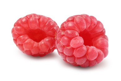 Photo of Two tasty ripe raspberries isolated on white