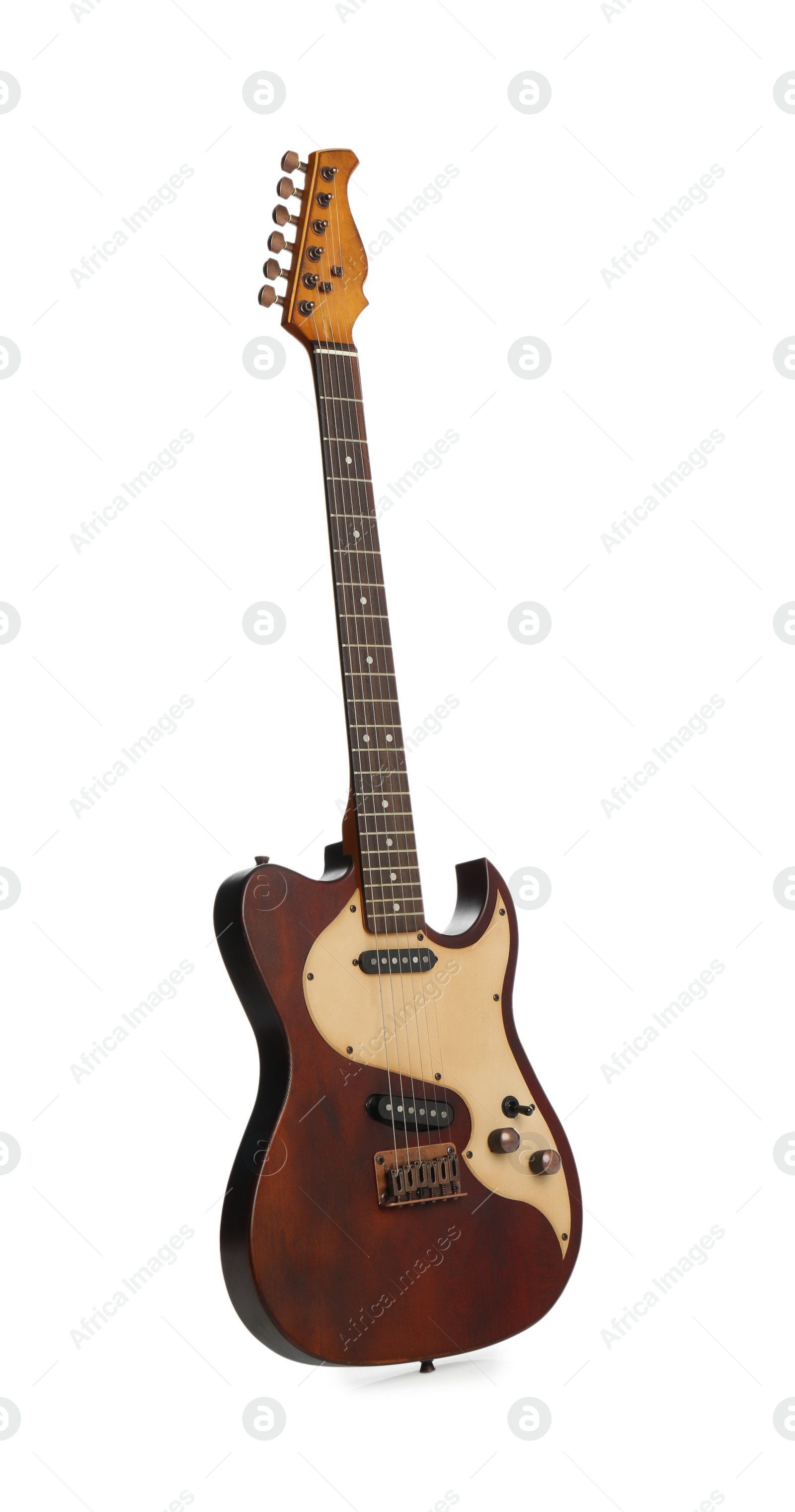 Photo of Electric guitar isolated on white. String musical instrument