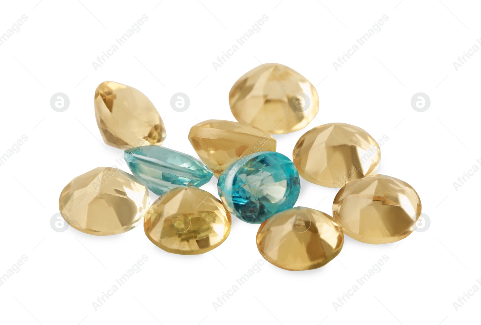 Photo of Different beautiful gemstones for jewelry on white background
