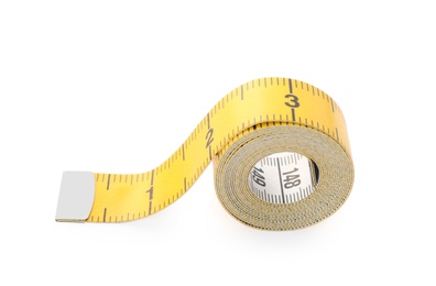 New yellow measuring tape isolated on white