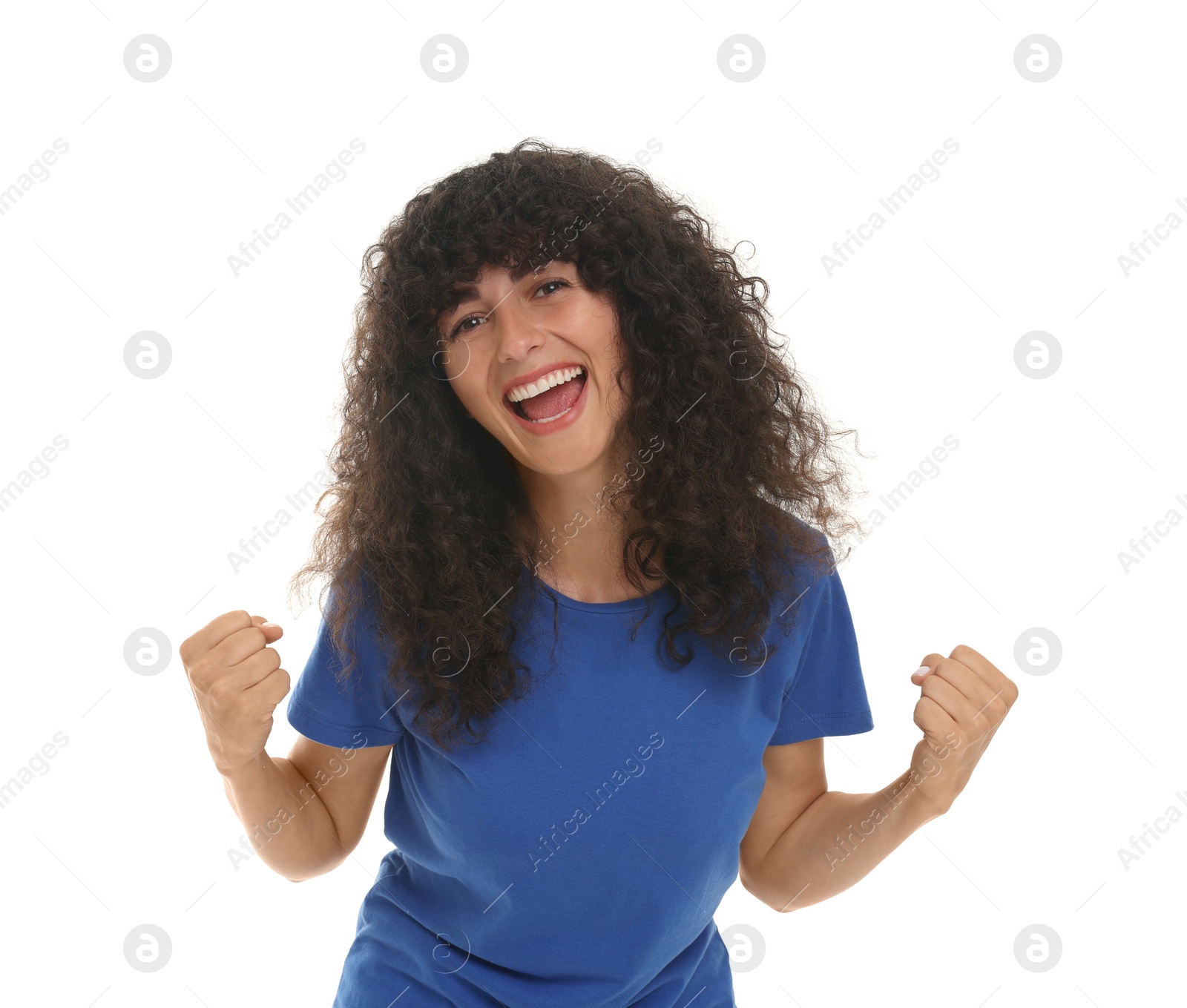 Photo of Excited young sports fan isolated on white